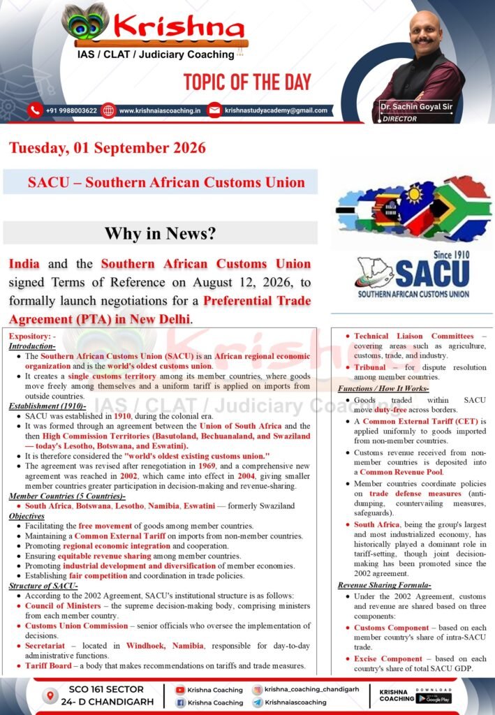 SACU Current Affairs 01 September 2026 Krishna IAS