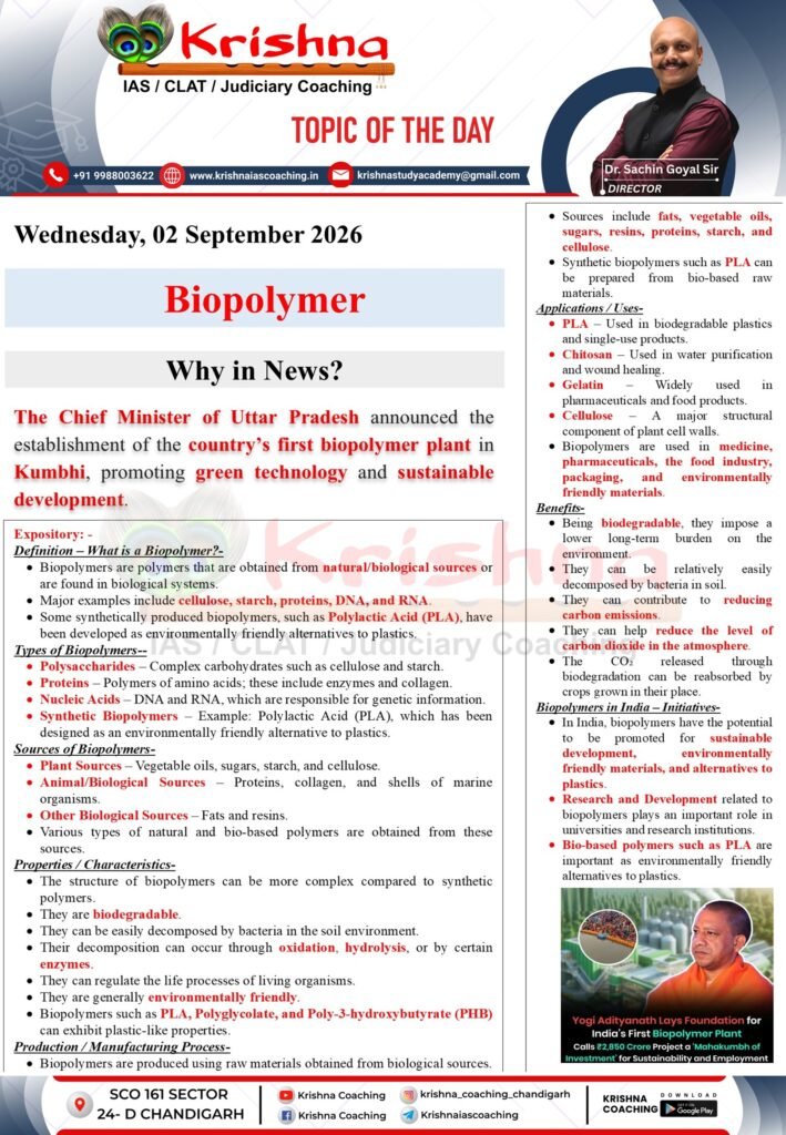 UPSC Current Affairs 02 September 2026 - Biopolymer Why in News